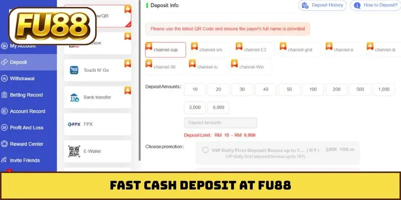 Fast Cash Deposit at FU88